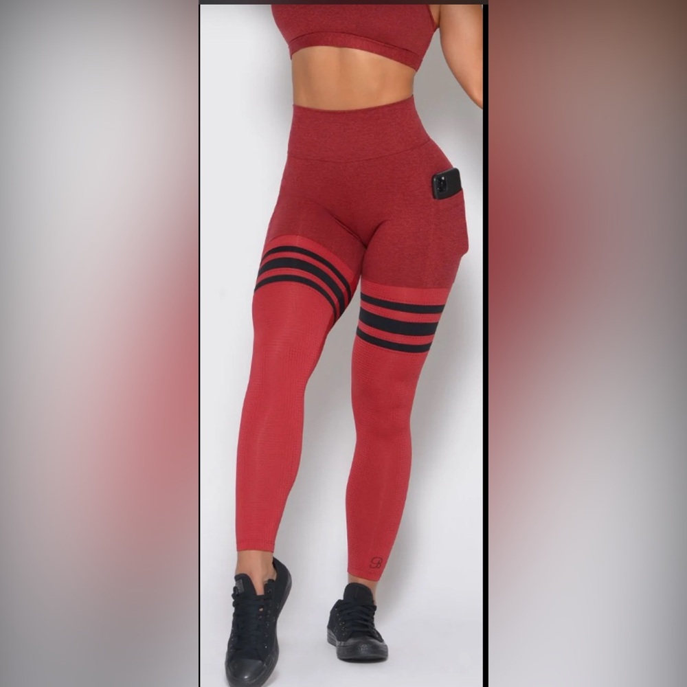 Red bombshell sports wear thigh high leggings